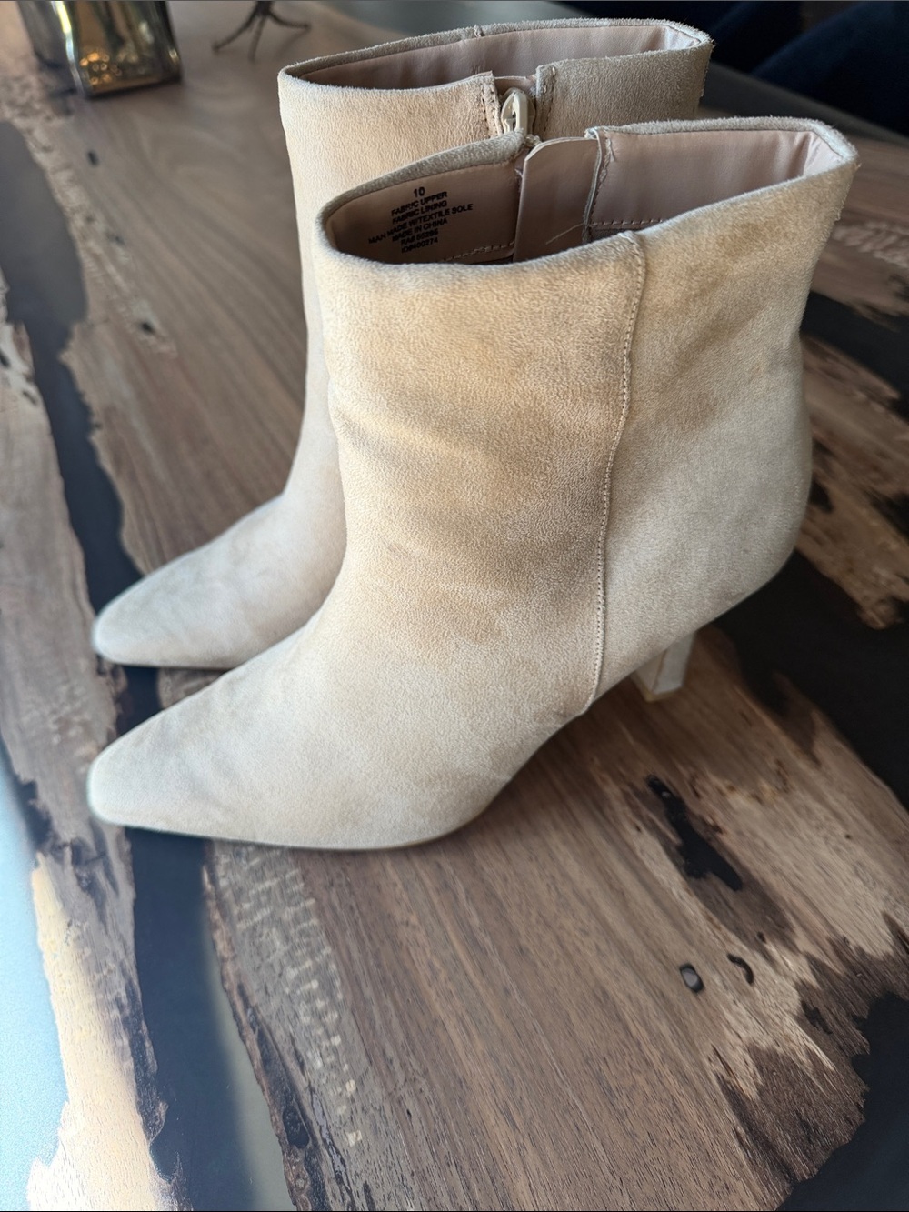Express Women's Beige Suede Pointed Toe Ankle Booties